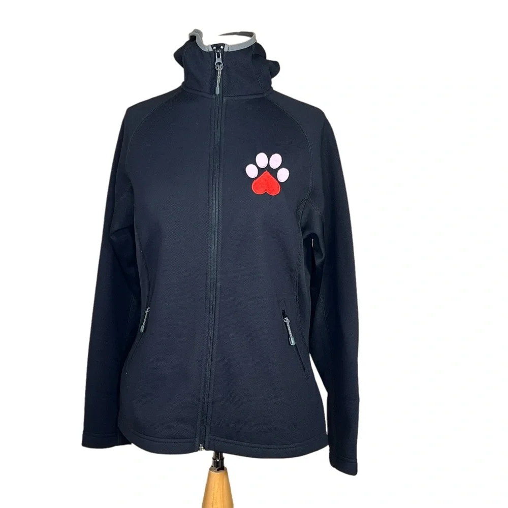 Tri-Mountsin Women’s Fleece Lined Black Jacket With Embroidered Dog Paw Small - Picture 2 of 12